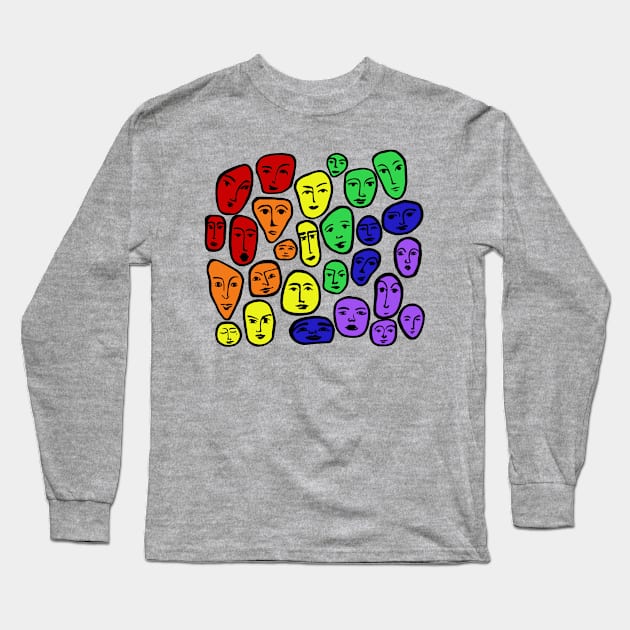 Rainbow Faces Long Sleeve T-Shirt by Slightly Unhinged